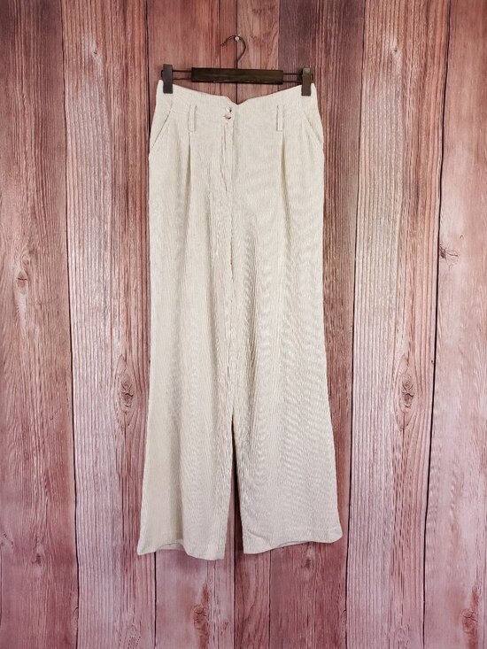 Sezane Pants - Sezane Womens 36 US 4 Cream Corduroy Wide Leg High Rise Trousers Pants Boho